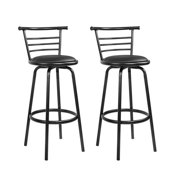 PU Leather Bar Stools – Black and Steel – 2