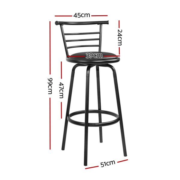 PU Leather Bar Stools – Black and Steel – 2