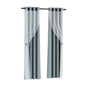 2X 132x160cm Blockout Sheer Curtains Light Grey