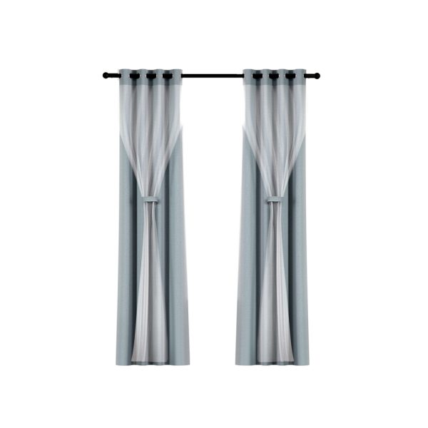 2X 132x213cm Blockout Sheer Curtains Light Grey