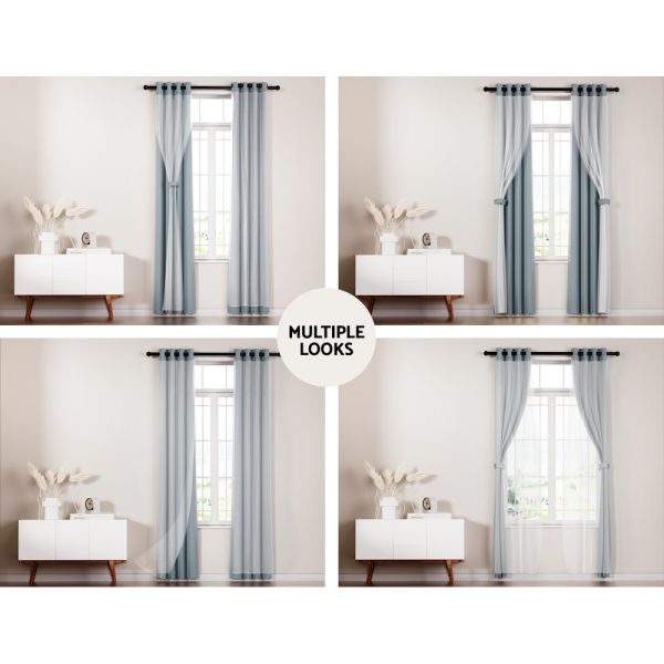 2X 132x213cm Blockout Sheer Curtains Light Grey