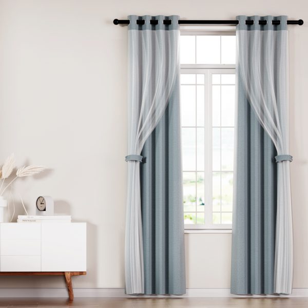 2X 132x213cm Blockout Sheer Curtains Light Grey