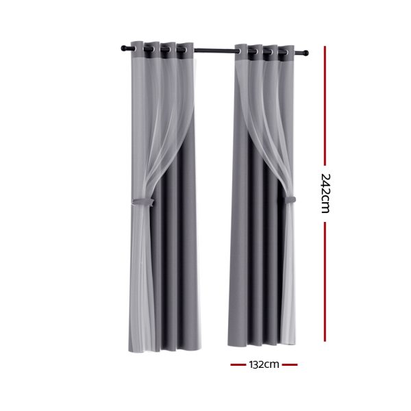 2X 132x242cm Blockout Sheer Curtains Charcoal