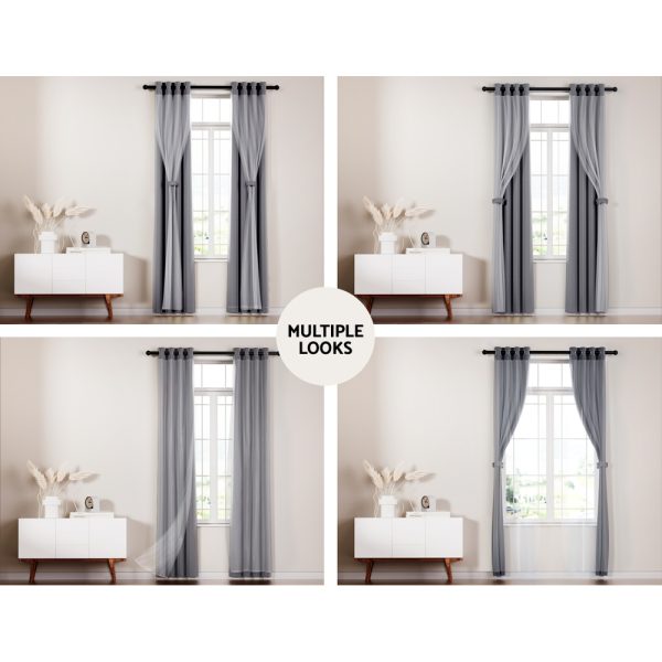 2X 132x242cm Blockout Sheer Curtains Charcoal