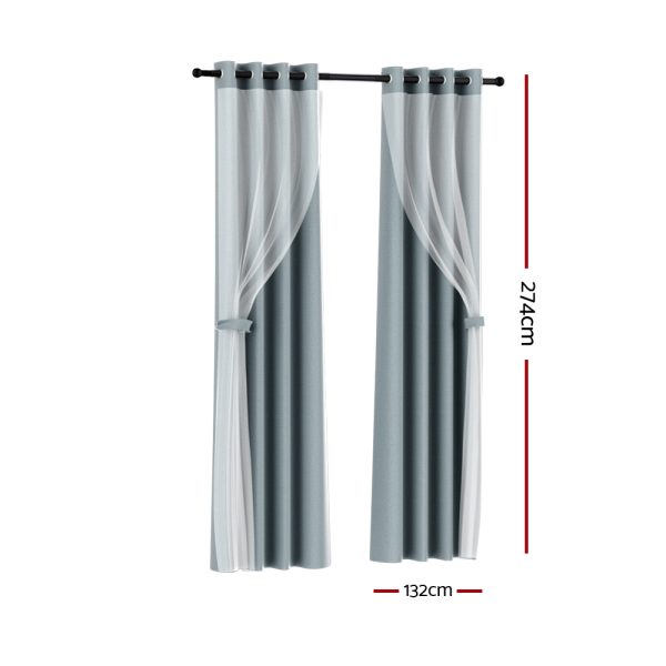 2X 132x274cm Blockout Sheer Curtains Light Grey