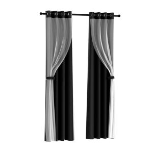 2X 132x304cm Blockout Sheer Curtains Black