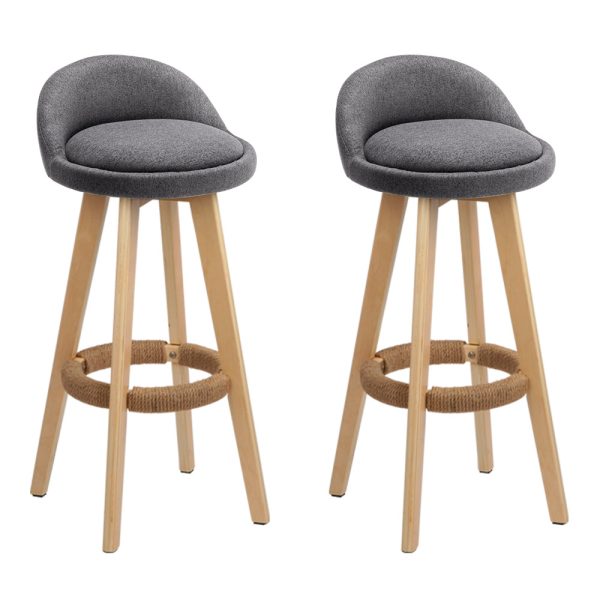 Set of 2 PU Leather Backrest Bar Stools – Grey