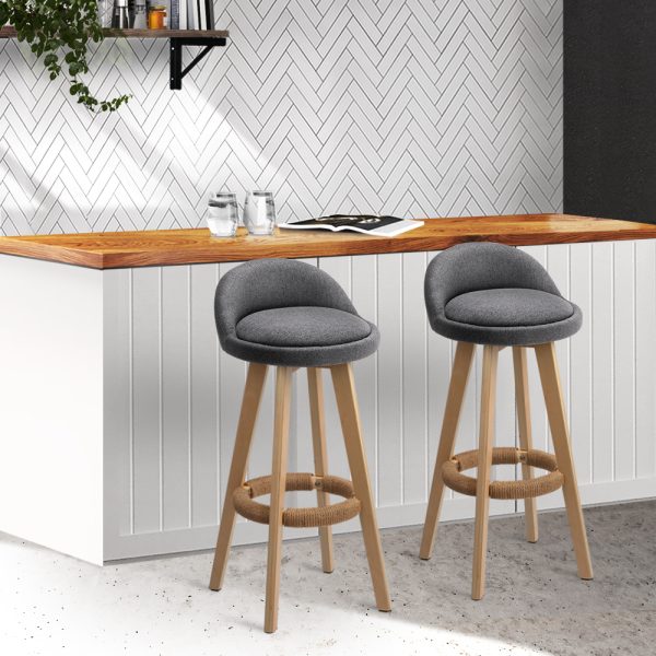 Set of 2 PU Leather Backrest Bar Stools – Grey