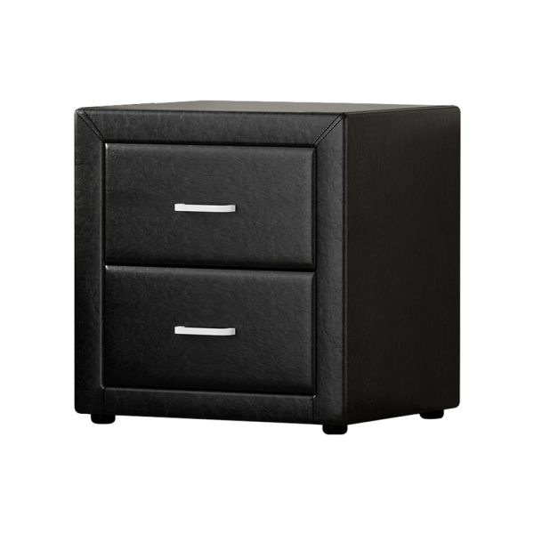 Hythe PVC Leather Bedside Table – Black