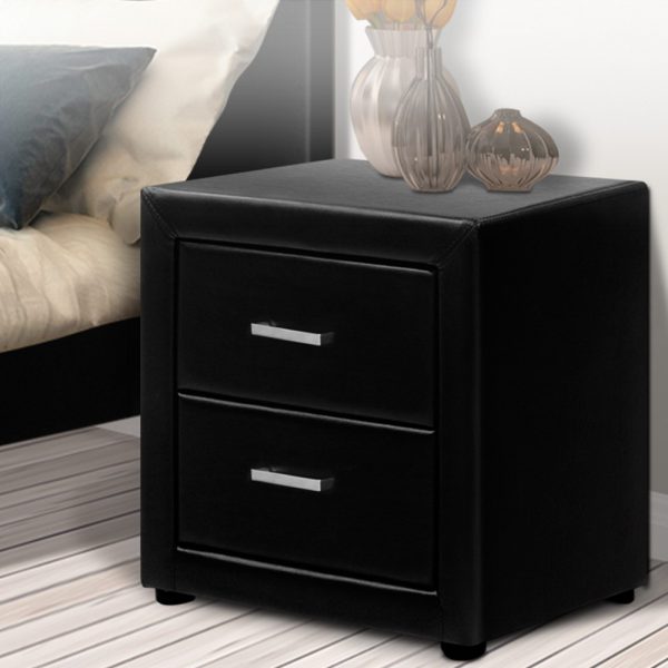 Hythe PVC Leather Bedside Table – Black