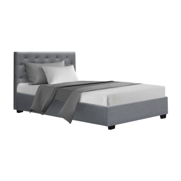 Glenroy Bed Frame Gas Lift Base With Storage Fabric Vila Collection – KING SINGLE, Grey