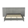 Bed Frame King Size Bed Base w Oversized Headboard Velvet Fabric Grey