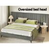 Bed Frame King Size Bed Base w Oversized Headboard Velvet Fabric Grey