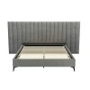 Bed Frame Queen Size Bed Base w Oversized Headboard Velvet Fabric Grey