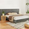 Bed Frame Queen Size Bed Base w Oversized Headboard Velvet Fabric Grey