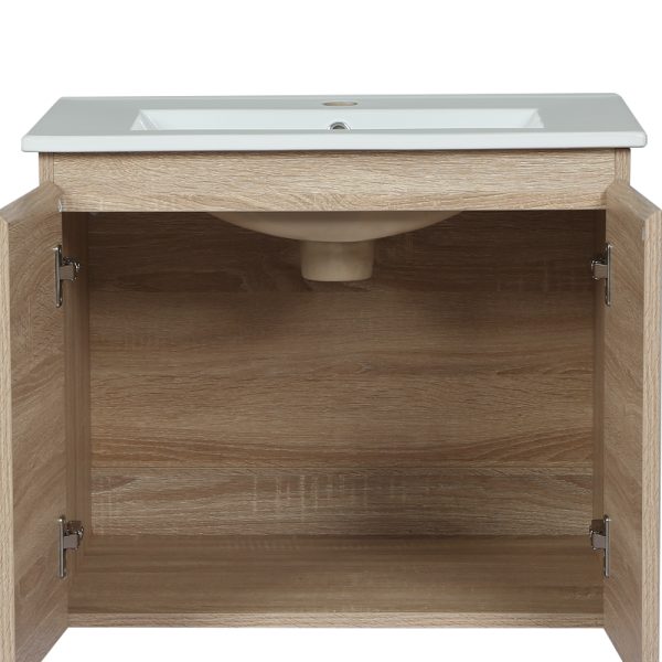 Vanity Unit Basin Cabinet Storage Bathroom Wall Mounted Ceramic 600mm – Oak