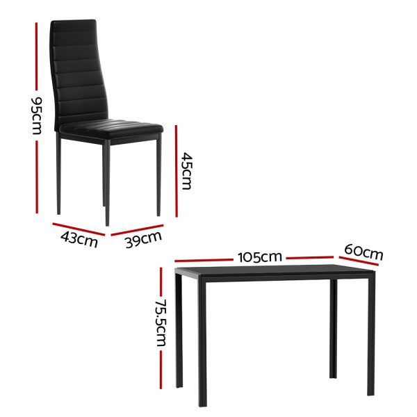 Dining Chairs and Table Dining Set Wooden Top Black