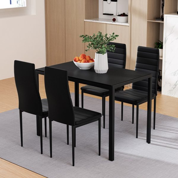 Dining Chairs and Table Dining Set Wooden Top Black