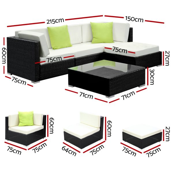 Sofa Set with Storage Cover Outdoor Furniture Wicker – 1 x Single Sofa + 2 x Corner Sofa + 1 x Table + 1 x Ottoman + 1 x storage cover