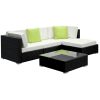 Sofa Set with Storage Cover Outdoor Furniture Wicker – 1 x Single Sofa + 2 x Corner Sofa + 1 x Table + 1 x Ottoman + 1 x storage cover