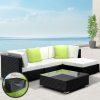 Sofa Set with Storage Cover Outdoor Furniture Wicker – 1 x Single Sofa + 2 x Corner Sofa + 1 x Table + 1 x Ottoman + 1 x storage cover