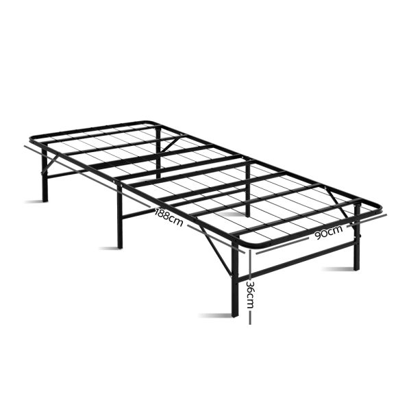 Folding Metal Bed Frame – Black – SINGLE