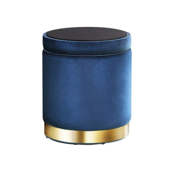 Ottoman Foot Stool with Storage Round Velvet Foot Rest Pouffe Footstool – Navy Blue