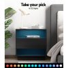 Bedside Table LED with 2 Shelves – HANA Black