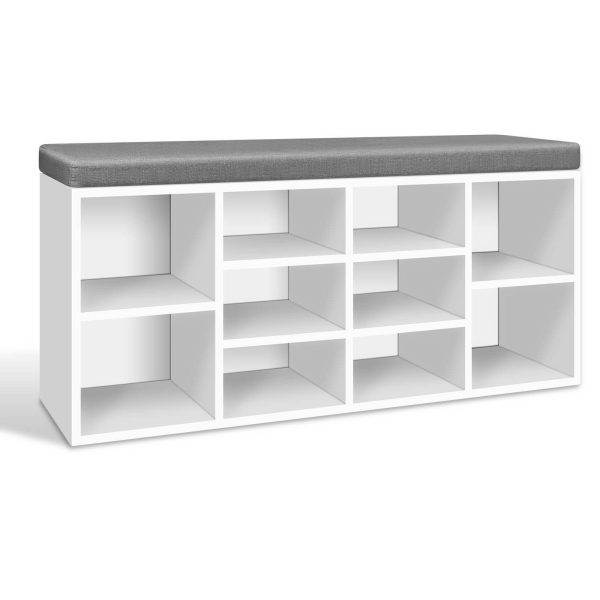 Bench Wooden Shoe Rack Storage – White