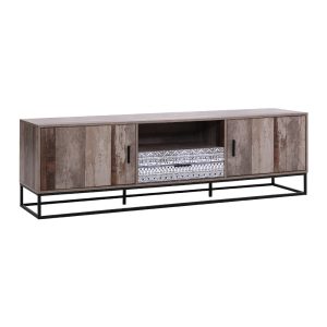 TV Cabinet Entertainment Unit Stand Storage Wooden Industrial Rustic 180cm