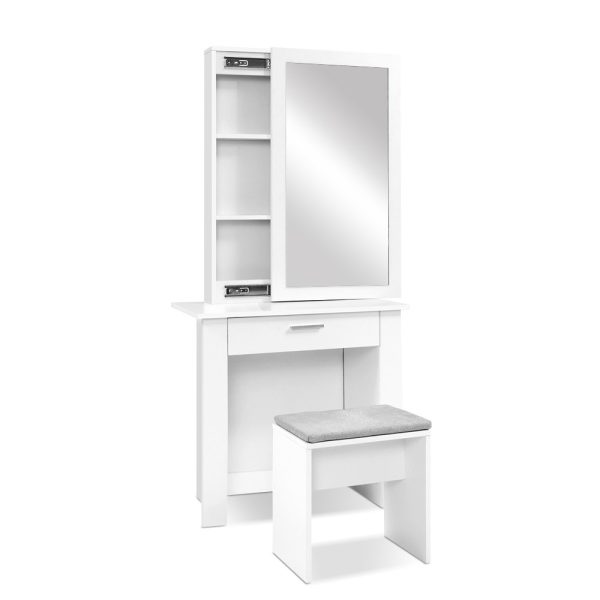 Dressing Table Mirror Stool Mirror Jewellery Cabinet Makeup Storage Wood – White