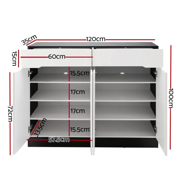 120cm Shoe Cabinet Shoes Storage Rack High Gloss Cupboard Drawers – White and Black