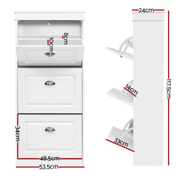 Shoe Rack Cabinet 18 Pairs 3-tier White Sena