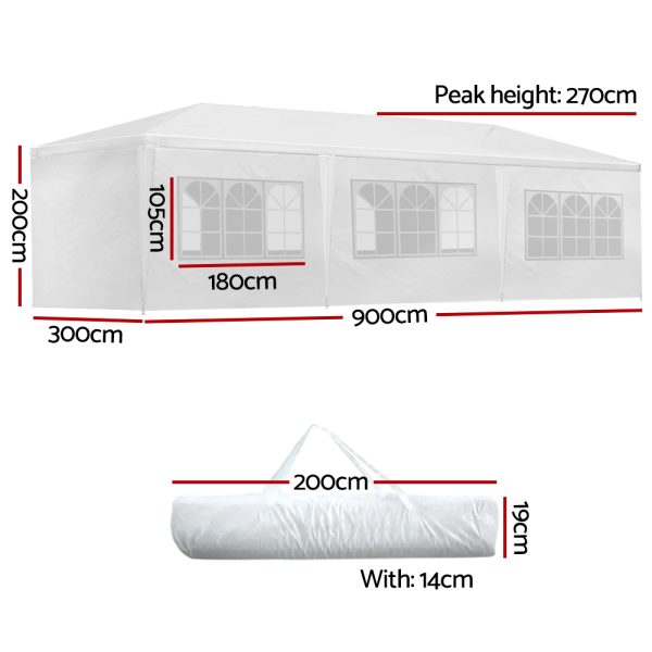 Gazebo 3×9 Outdoor Marquee Gazebos Wedding Party Camping Tent 8 Wall Panels – White