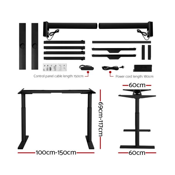 Electric Standing Desk Height Adjustable Sit Stand Desks Table – 120×60 cm, Black