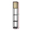 Led Floor Lamp Shelf Vintage Wood Standing Light Reading Storage Bedroom – Black, Type 2