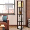 Led Floor Lamp Shelf Vintage Wood Standing Light Reading Storage Bedroom – Black, Type 2