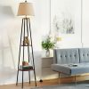 Floor Lamp 2 Tier Shelf Storage LED Light Stand Home Living Room Upright