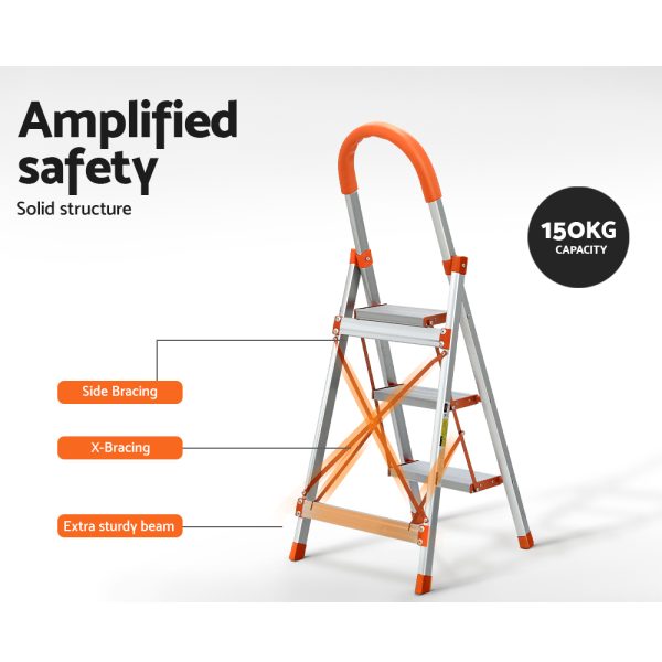 3 Step Ladder Multi-Purpose Folding Aluminium Light Weight Non Slip Platform