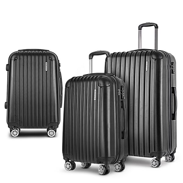 3pcs Luggage Set Travel Suitcase Storage Organiser TSA lock – Black