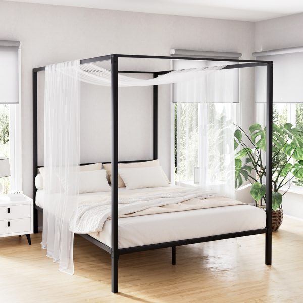 Bed Frame Metal Four-poster Platform Base Black POCHY – DOUBLE