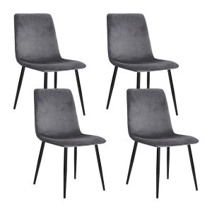 Dining Chairs Set of 4 Velvet Horizontal Slope Grey