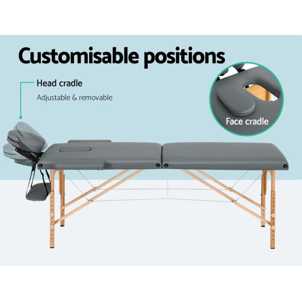 Massage Table 56CM Width 2Fold Portable Wooden Therapy Beauty Bed Grey