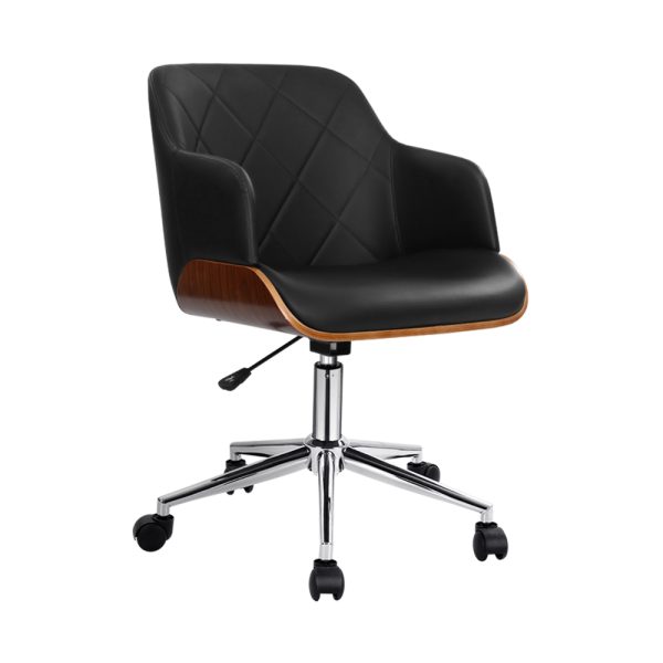 Wooden Office Chair Computer PU Leather Desk Chairs Executive Wood – Black