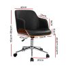 Wooden Office Chair Computer PU Leather Desk Chairs Executive Wood – Black