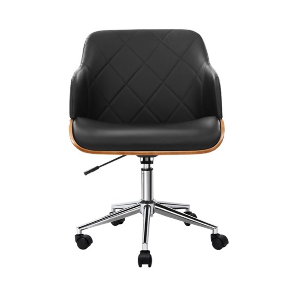 Wooden Office Chair Computer PU Leather Desk Chairs Executive Wood – Black