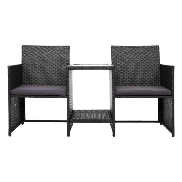 Outdoor Setting Wicker Loveseat Birstro Set Patio Garden Furniture Black