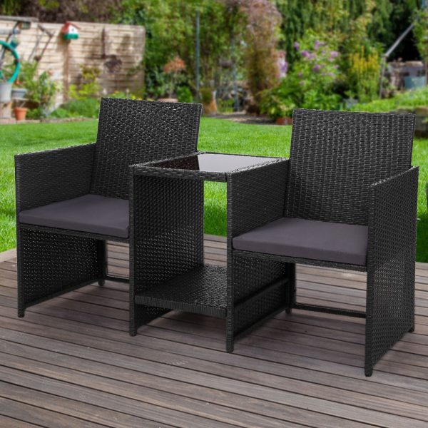 Outdoor Setting Wicker Loveseat Birstro Set Patio Garden Furniture Black