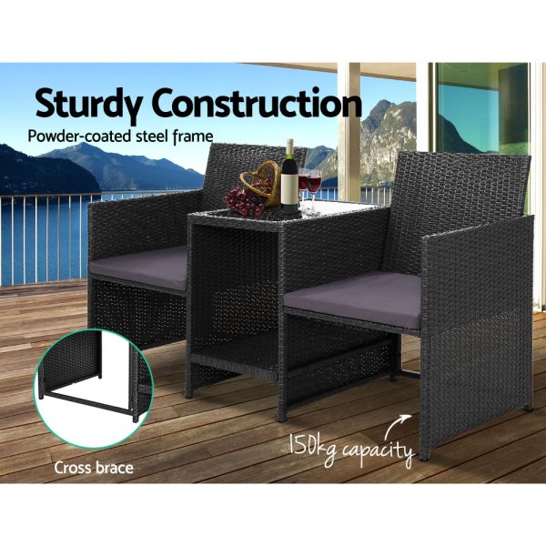 Outdoor Setting Wicker Loveseat Birstro Set Patio Garden Furniture Black