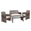 Set of 4 Outdoor Lounge Setting Rattan Patio Wicker Dining Set – Grey and Beige, Without Storage Cover